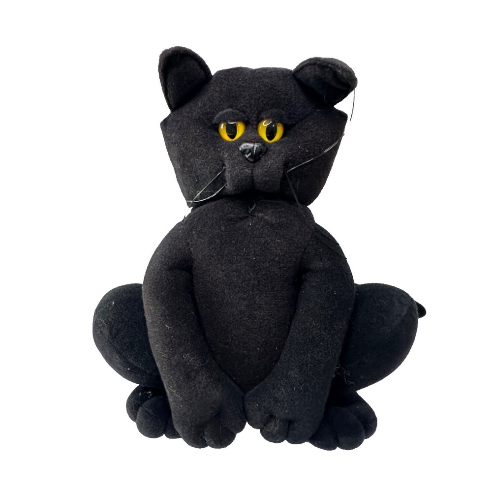 Heartland Black Cat Plush Graphics 1987 Stuffed Animal‎ Yellow Eyes Vintage
